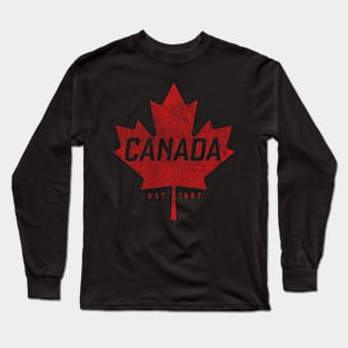 Canada Est 1867 Faded Canada Maple Leaf Long Sleeve T-Shirt